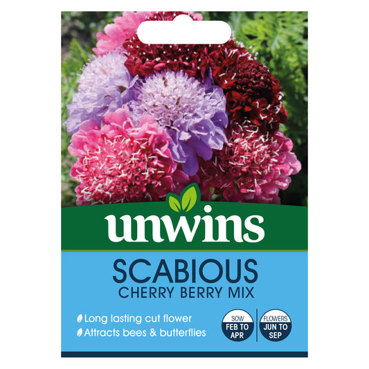 Unwins Scabiosa Cherry Berry Mix Seeds front of pack