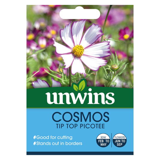Unwins Cosmos Tip Top Picotee Seeds front