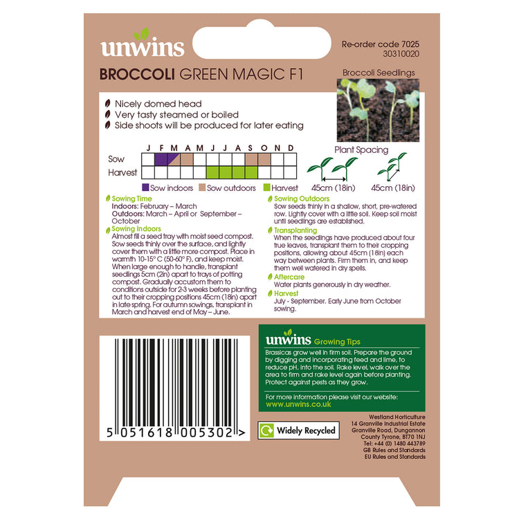Unwins Calabrese Broccoli Green Magic F1 Seeds