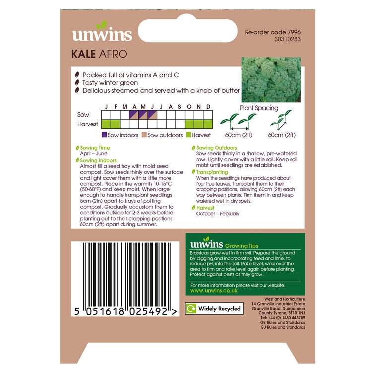 Unwins Kale Afro Seeds