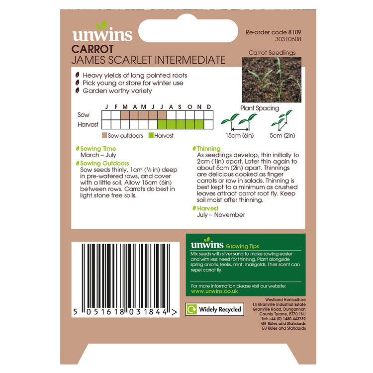 Unwins Carrot James Scarlet Intermediate Seeds