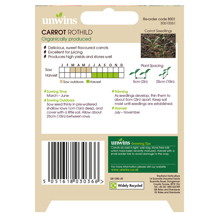 Unwins Organic Carrot Rothild Seeds