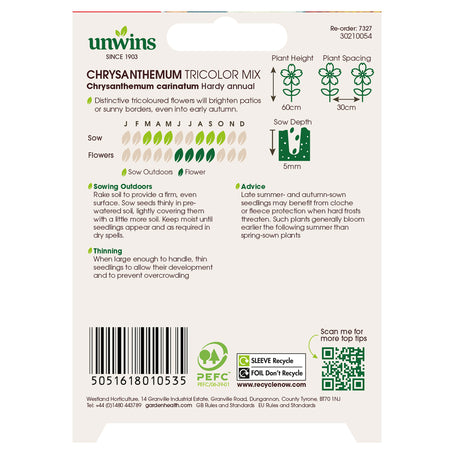 Unwins Chrysanthemum Tricolor Mix Seeds
