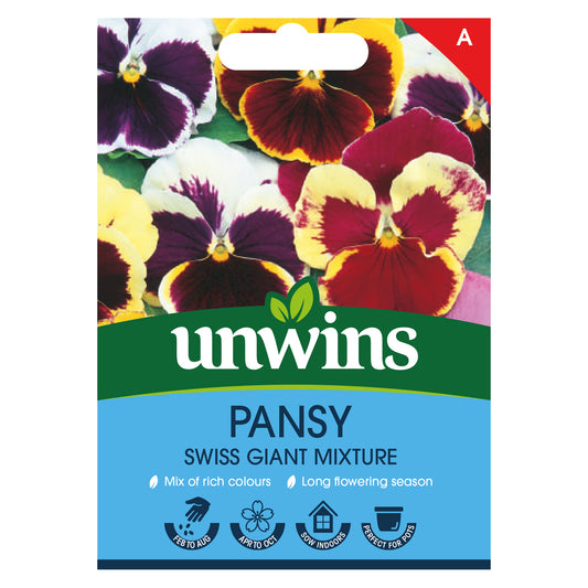 Unwins Pansy Swiss Giant Mixture Seeds front of pack