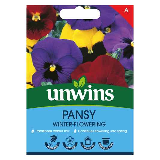 Unwins Pansy Winter-flowering Seeds front of pack
