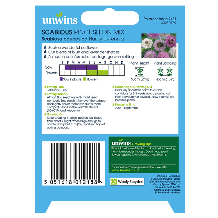 Unwins Scabious Pincushion Mix Seeds