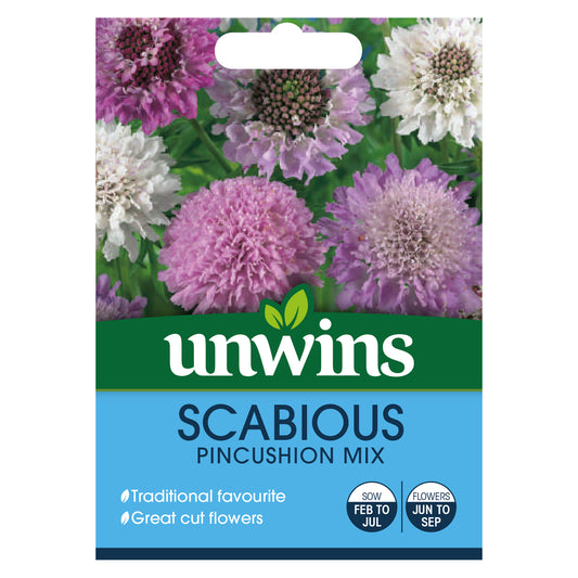Unwins Scabious Pincushion Mix Seeds front of pack