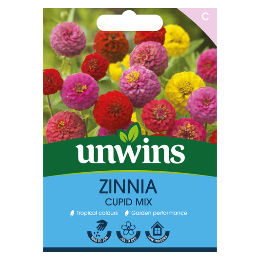 Unwins Zinnia Cupid Mix Seeds front of pack