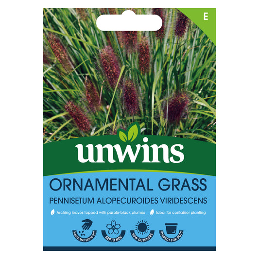 Unwins Ornamental Grass Pennisetum Alopecuroides Viridescens Seeds front of pack