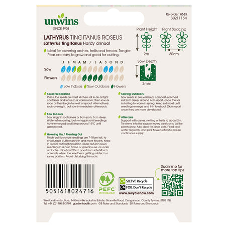 Unwins Lathyrus Tingitanus Roseus Seeds