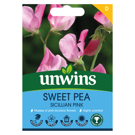 Unwins Sweet Pea Sicillian Pink Seeds front of pack