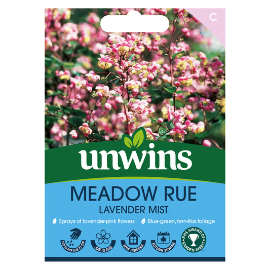 Unwins Meadow Rue Lavender Mist Seeds front of pack