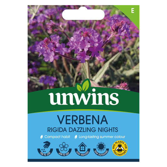 Unwins Verbena rigida Dazzling Nights Seeds front of pack