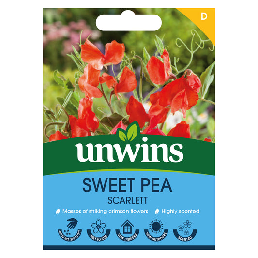 Unwins Sweet Pea Scarlett Seeds front of pack