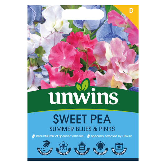 Unwins Sweet Pea Summer Blues & Pinks Seeds front of pack