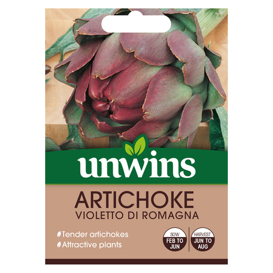 Unwins Artichoke Violetto di Romagna Seeds front of pack