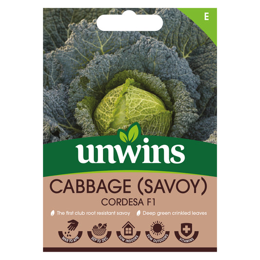 Unwins Savoy Cabbage Cordesa F1 Seeds Front