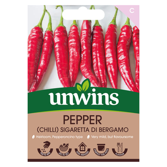 Unwins Chilli Pepper Sigaretta di Bergamo Seeds front of pack