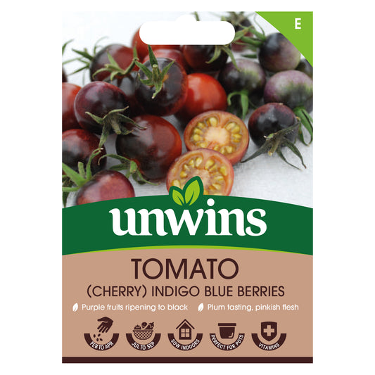 Unwins Cherry Tomato Indigo Blue Berries Seeds front of pack