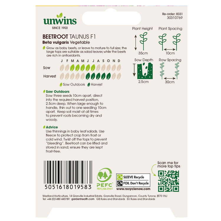 Unwins Beetroot Taunus F1 Seeds