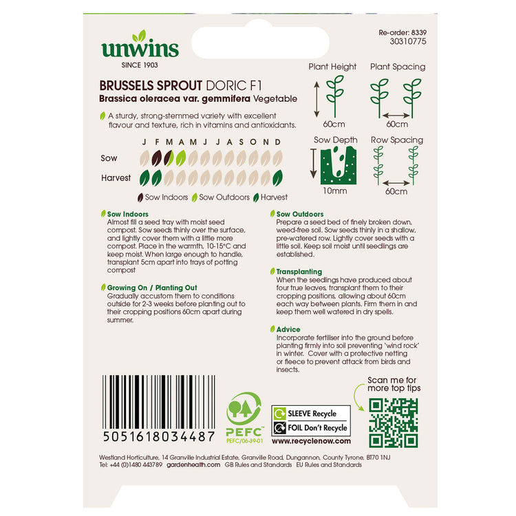 Unwins Brussels Sprout Doric F1 Seeds