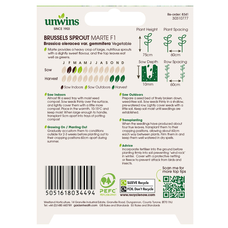Unwins Brussels Sprout Marte F1 Seeds