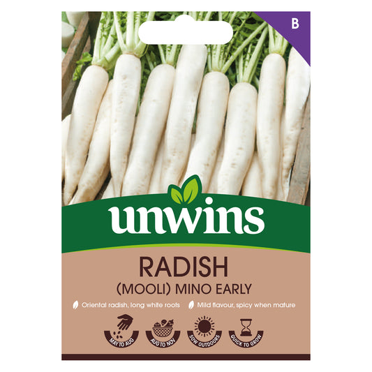 Unwins Mooli Radish Mino Early Seeds front of pack