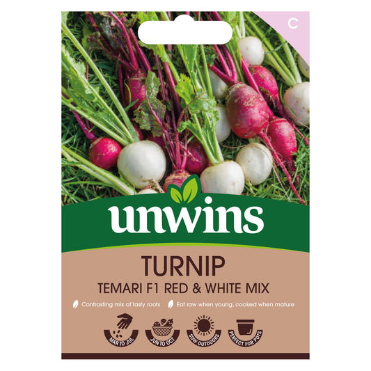 Unwins Turnip Temari F1 Red and White Mix Seeds front of pack