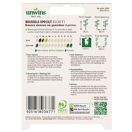 Unwins Organic Brussels Sprout Igor F1 Seeds