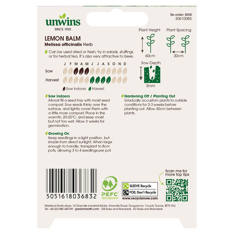 Unwins Organic Lemon Balm Seeds