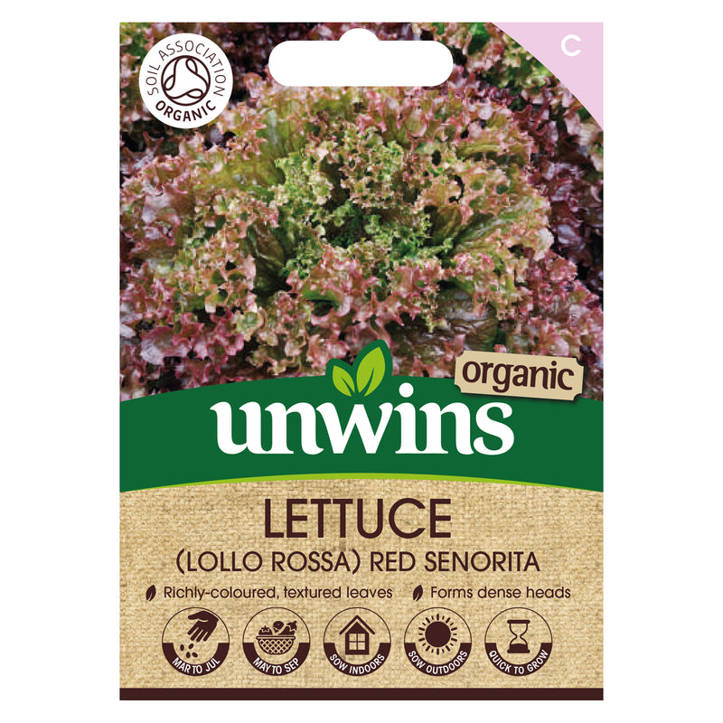 Unwins Organic Lollo Rossa Lettuce Red Senorita Seeds