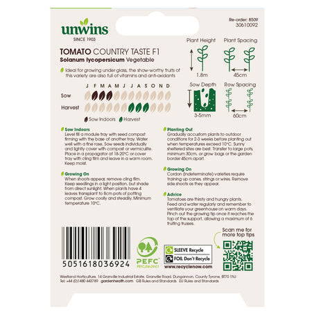 Unwins Organic Tomato Country Taste F1 Seeds