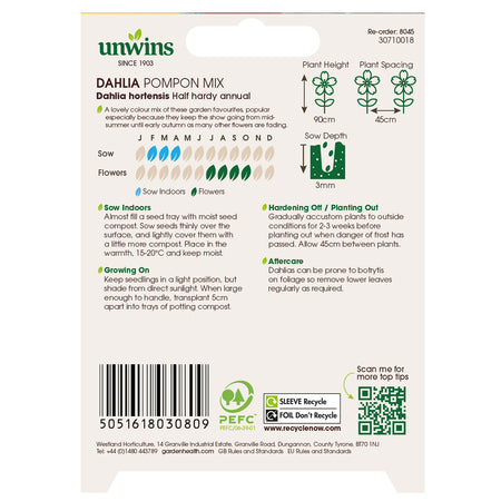 Unwins Dahlia Pompon Mix Seeds