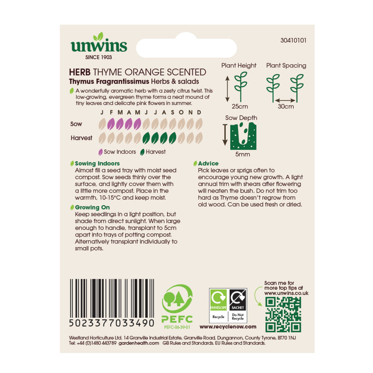 Unwins Herb Thyme Orange Scented Seeds