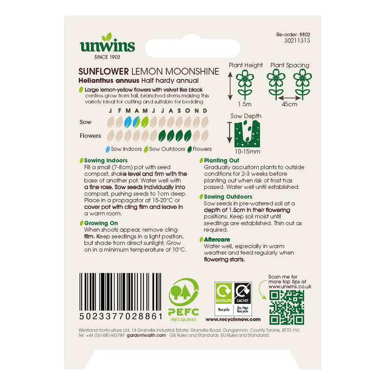 Unwins Sunflower Lemon Moonshine Seeds