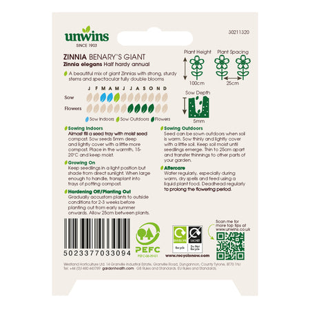Unwins Zinnia Benary's Giant Seeds