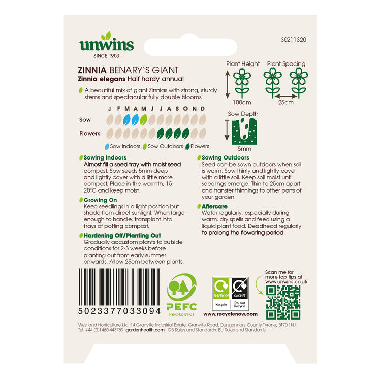 Unwins Zinnia Benary's Giant Seeds