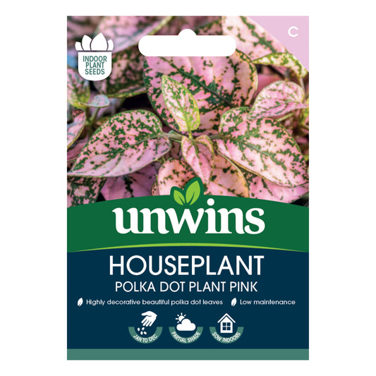 Unwins Houseplant Hypoestes Polka Dot Plant Pink Seeds front of pack