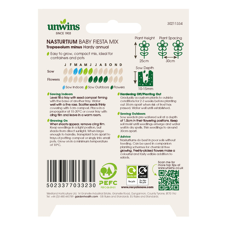 Unwins Nasturtium Baby Fiesta Mix Seeds