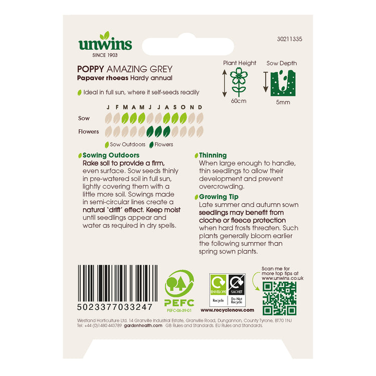 Unwins Poppy Amazing Grey Seeds