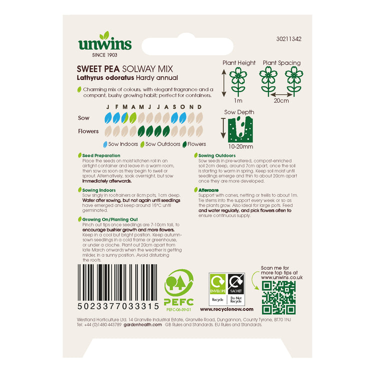 Unwins Sweet Pea Solway Mix Seeds
