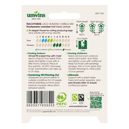 Unwins Trachymene Lace Heavenly Umbels Mix Seeds
