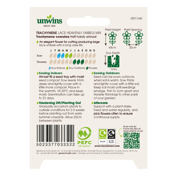 Unwins Trachymene Lace Heavenly Umbels Mix Seeds