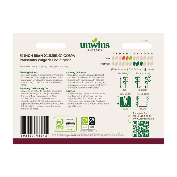 Unwins Climbing French Bean Cobra Seeds