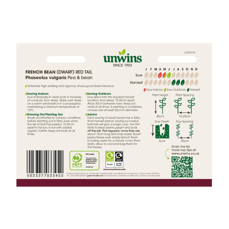 Unwins Dwarf French Bean Red Tail Seeds