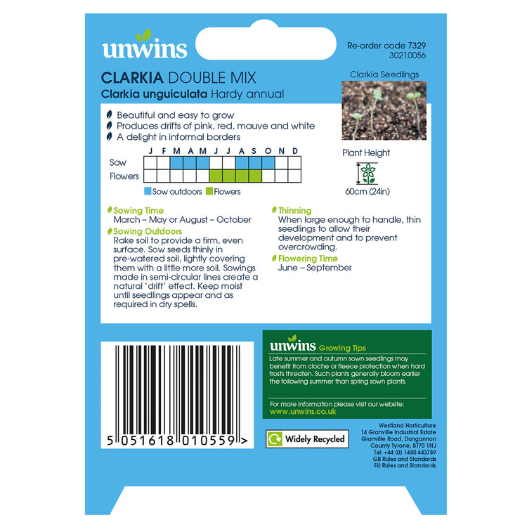Unwins Clarkia Double Mix Seeds
