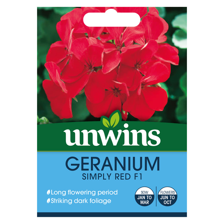 geranium hybrid seeds Unwins Geranium Simply Red F1 Seeds