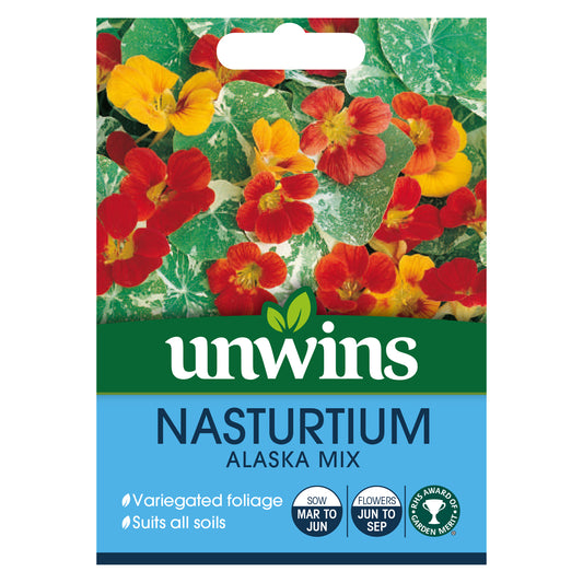 Unwins Nasturtium Alaska Mix Seeds - front