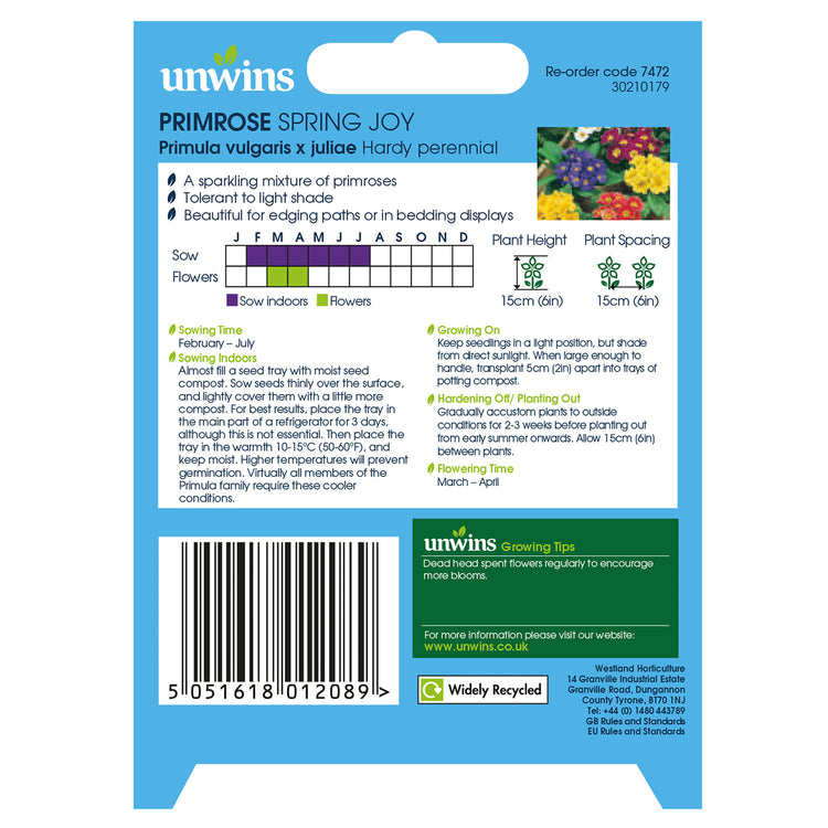 Unwins Primrose Spring Joy Seeds