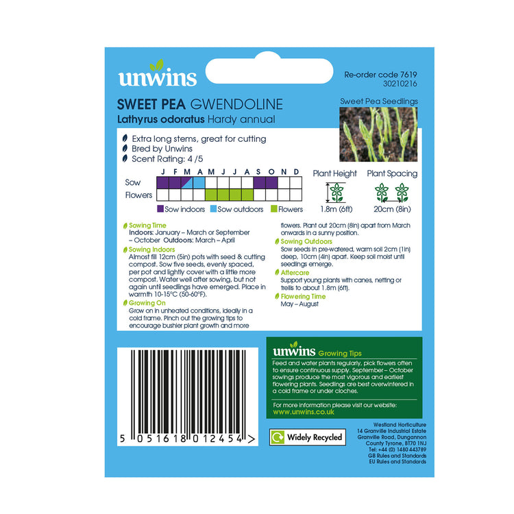 Unwins Sweet Pea Gwendoline Seeds